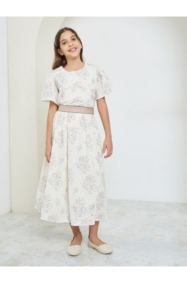 Girls Cream Embroidered Schiffli Top