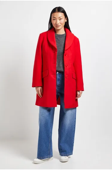 Petite Funnel Collar Single Breasted Midi Coat