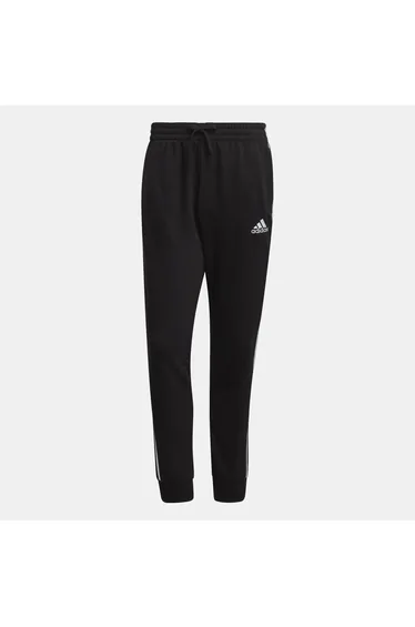 Men's adidas Essentials French Terry Tapered Cuff 3-Stripes Joggers in Black