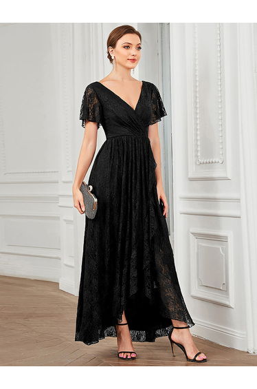 ever ELISE|Pleated V-Neck Lace Formal Evening Dress