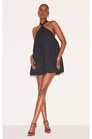 Black Halterneck Puffball Mini Dress