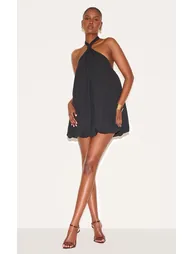Black Halterneck Puffball Mini Dress