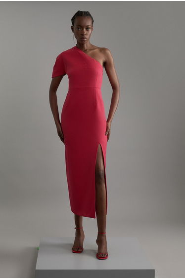 Petite Structured Crepe Asymmetric Cape Detail Tailored Midaxi Dress