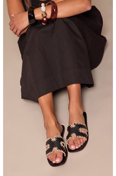 Black Contrast Stitch Cut Out Flat Sandal