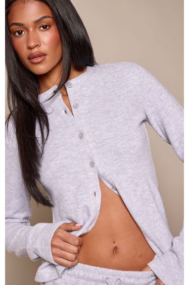 Tall Grey Marl Soft Touch Button Down Top
