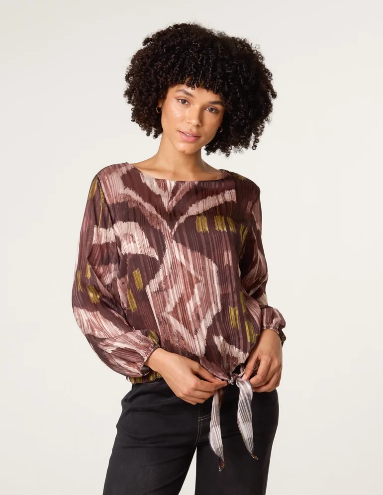 Tie Knot Metallic Chiffon Blouse - 1
