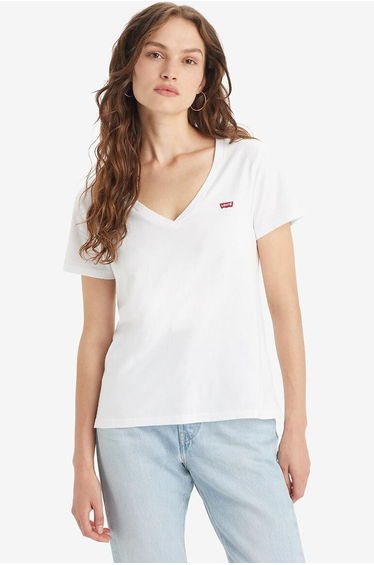 Logo Print Cotton T-Shirt with V-Neck and Short Sleeves