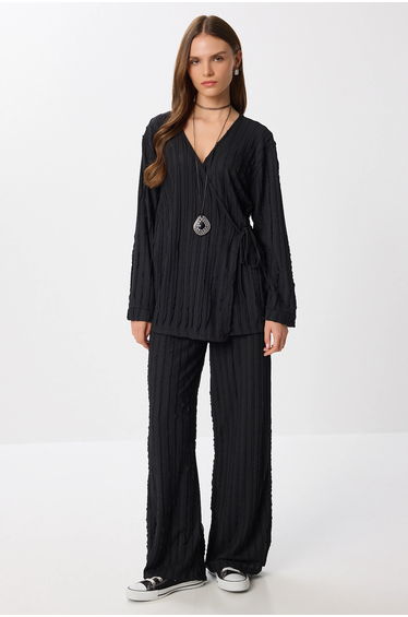 ISTANBUL Textured Double Breasted Long Sleeve Two-Piece Set