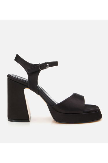 Woman's black high heeled evening sandals