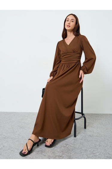 Women Solid Balloon Sleeves Maxi Dress