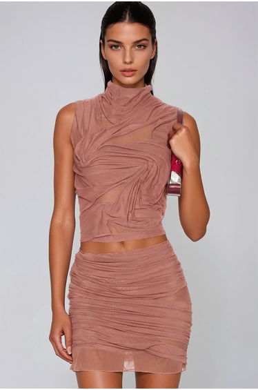 Davion Sleeveless Ruch Skirt Set