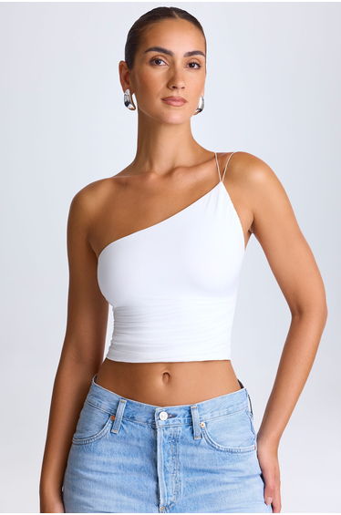 One-Shoulder Lace-Up Top in White