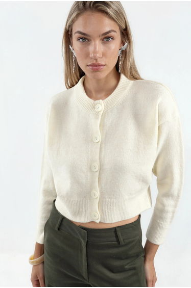 VIORNA Crop Ribbed Cardigan With Buttons