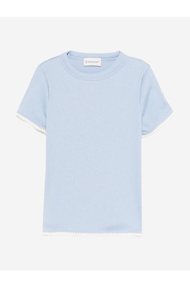 Moncler Enfant Girls Cotton Logo T-Shirt in Blue