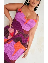 Plus Pink Print Plisse Strappy Cowl Neck Top - 3
