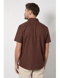 Chocolate Linen Blend Short Sleeve Shirt - 1