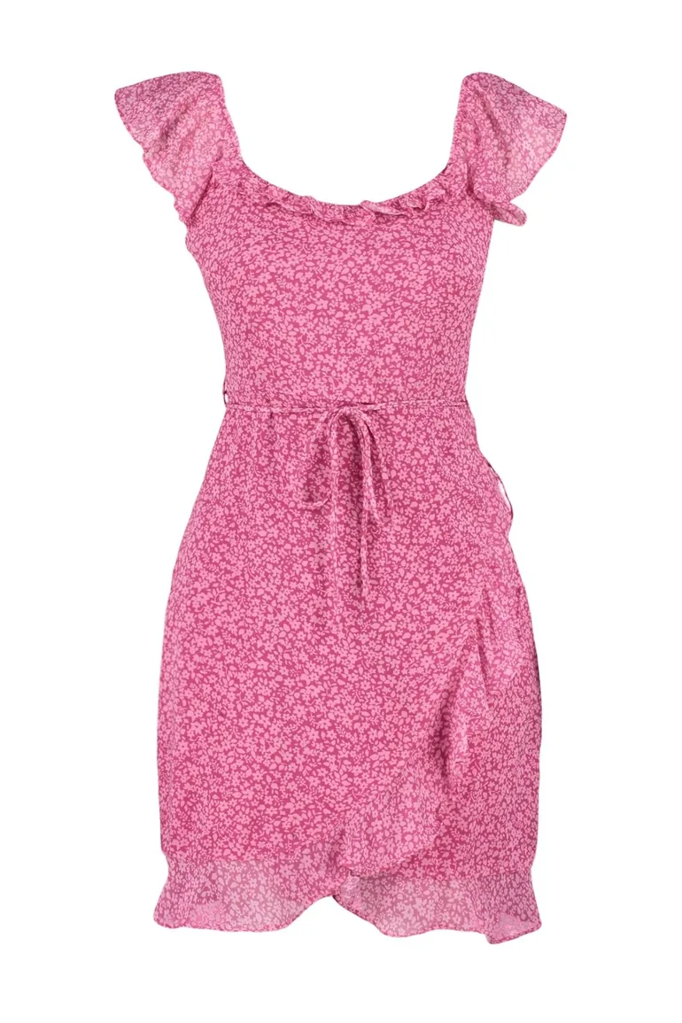 Fuchsia Ruffled Woven Dress - 6