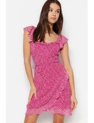 Fuchsia Ruffled Woven Dress - 1