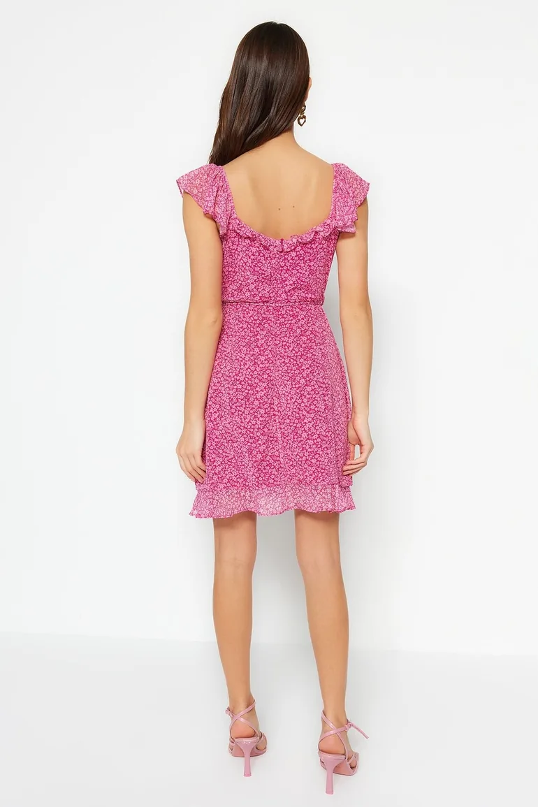 Fuchsia Ruffled Woven Dress - 4