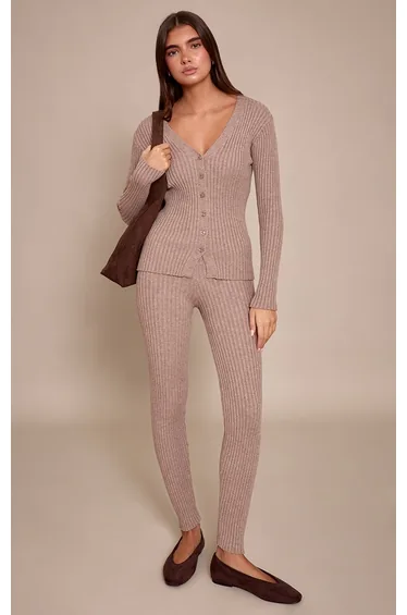 Taupe Ribbed Knitted Legging