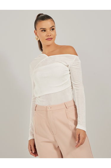 One Shoulder Long Sleeve Knit Top