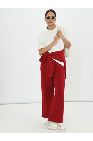 Red Straight Fit Fleece Trackpants