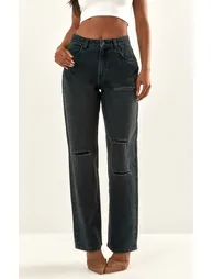 PRETTYLITTLETHING Washed Black Ripped Knee Boyfriend Jeans - 1