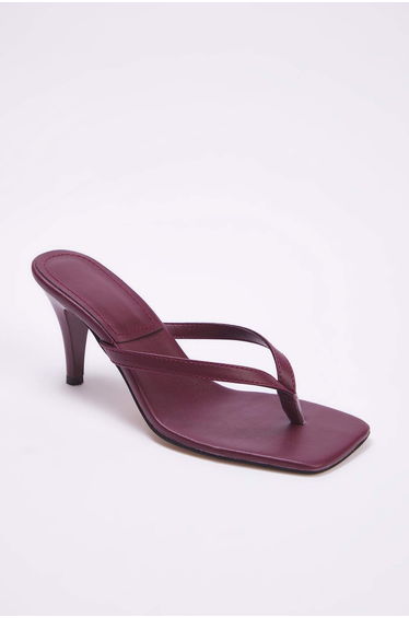 Burgundy Square Toe Flip Flops Women's Thin Heeled Slippers
