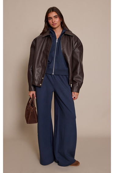 Navy Interlock Extreme Wide Leg Joggers