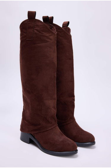 Brown suede dusty almond toe women's 5 cm flat heel boot