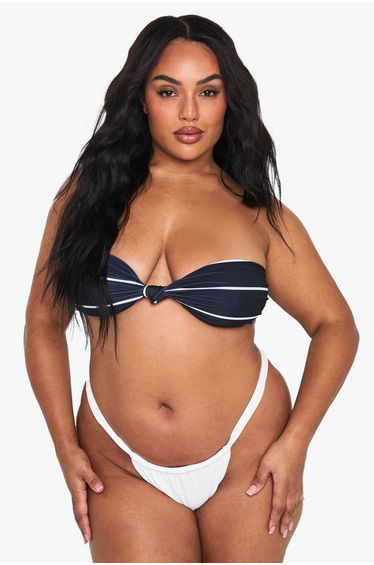 Plus Swimwear Essentials Stripe Bandeau Bikini Top - leopard