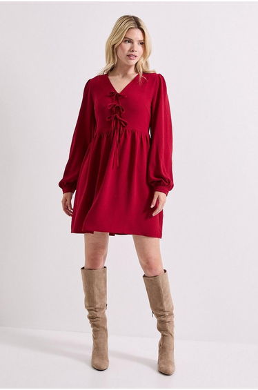 Bow Front Blouson Sleeve Mini Dress