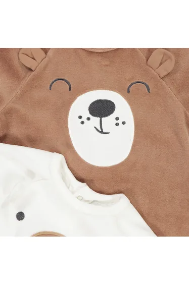 Pack of 2 Sleepsuits in Bear Print Velour