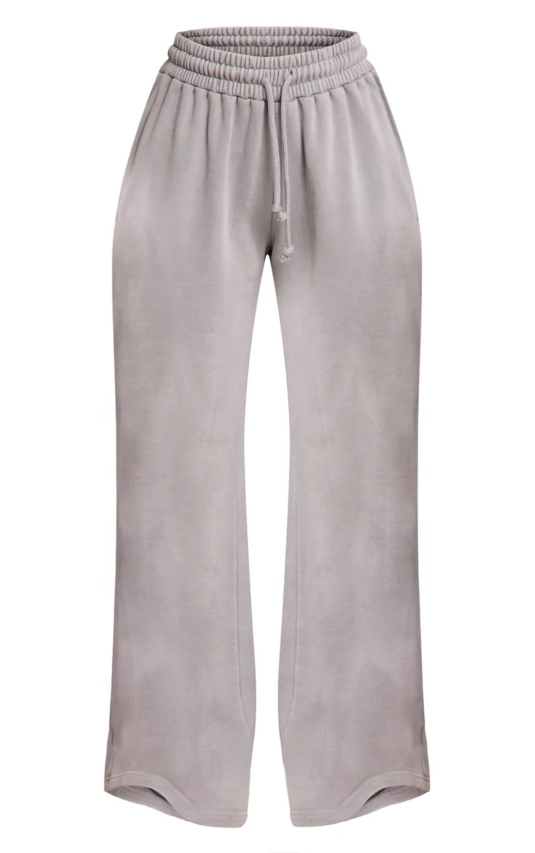 Petite Ash Grey Acid Wash Drawcord Straight Leg Jogger - 4