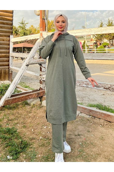 Modest Longline Hooded Top Tracksuit Set