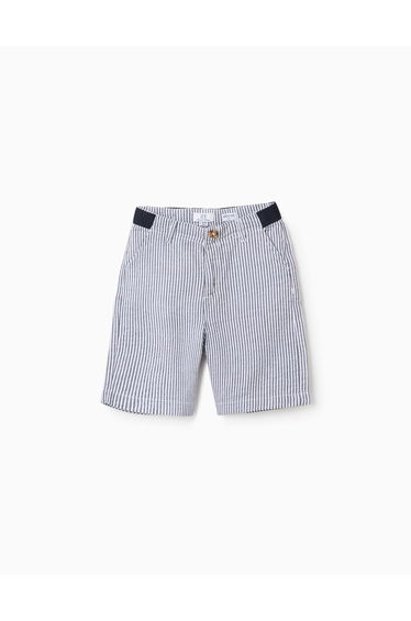 Striped cotton chino shorts for boys, blue/white