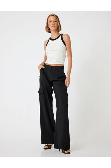 Wide Leg Cargo Trousers Viscose Fabric Pockets Comfortable Cut