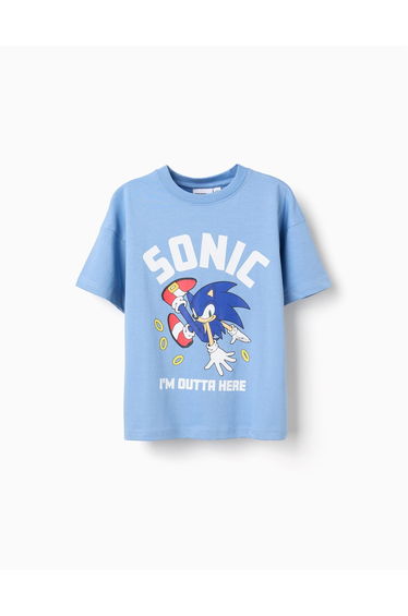 Cotton T-Shirt With Sonic Front Print For Boys, Blue