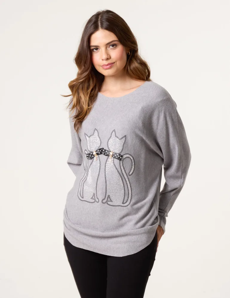 Embellished Cat Jumper - 1