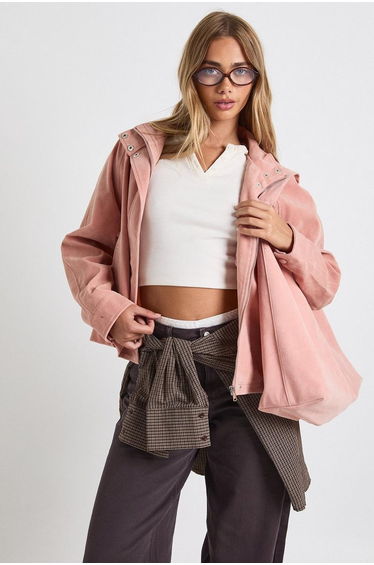 Faux Suede Bomber Jacket - pink