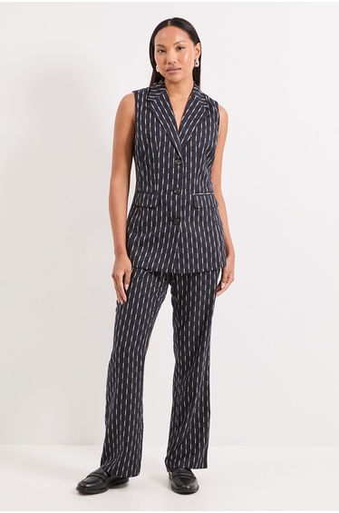 Navy Check Detail Slant Pocket Straight Leg Trouser