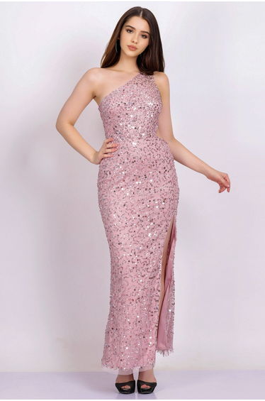 Naeve One Shoulder Sequin Dress in Pink