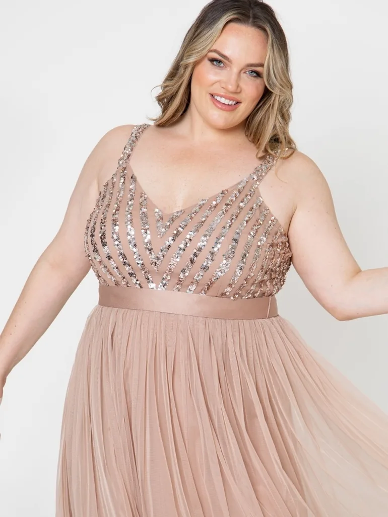 maya taupe blush bridesmaid dresses Maya Taupe Blush Embellished Long Sleeve Maxi Dress Maya Deluxe