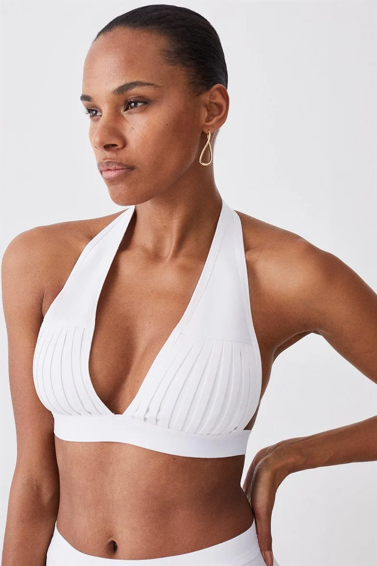 Bandage Sheer Stripe Halter Neck Top - 1
