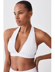 Bandage Sheer Stripe Halter Neck Top - 1