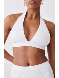 Bandage Sheer Stripe Halter Neck Top - 2