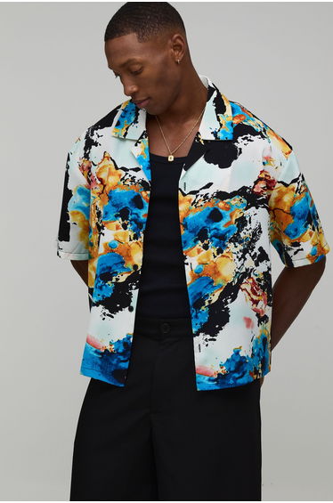 Oversized Boxy Abstract Print Shirt