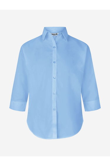 Zeco Girls School 3/4 Button To Neck Blouse in Blue