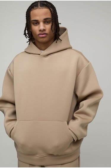 Oversized Boxy Bonded Scuba Hoodie - taupe
