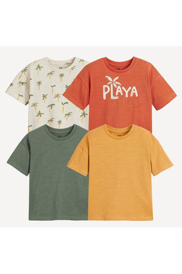 Pack of 4 T-Shirts with Crew Neck, Palm Tree Print